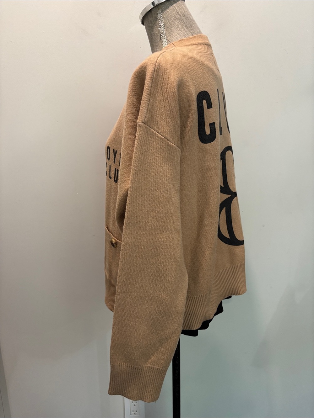 Ellandemm Royal Club Oversized Cardigan Preppy Old Money Tan Large - Picture 7 of 13
